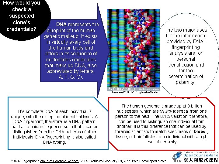 How would you check a suspected clone’s DNA represents the credentials? blueprint of the