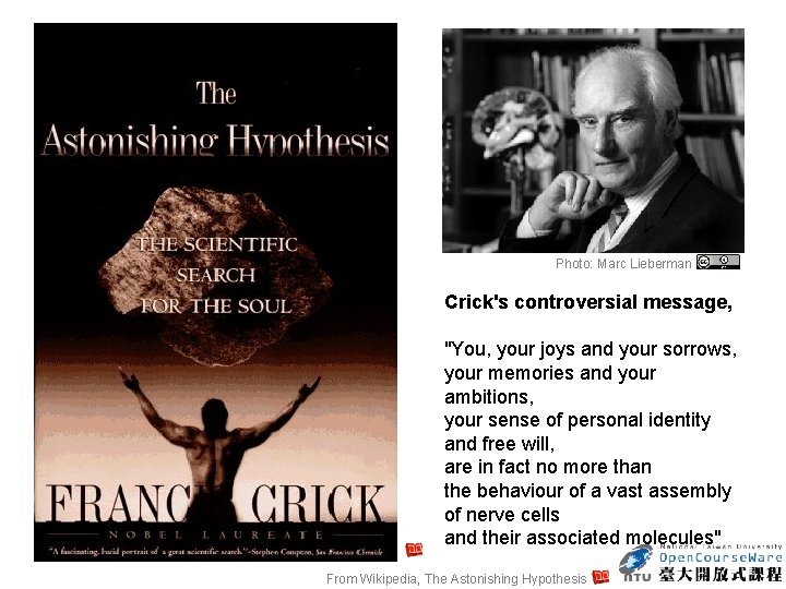 Photo: Marc Lieberman Crick's controversial message, "You, your joys and your sorrows, your memories