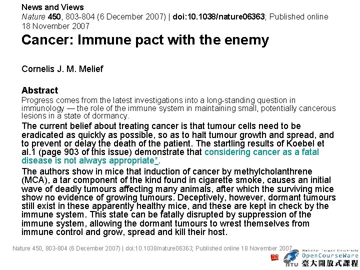 News and Views Nature 450, 803 804 (6 December 2007) | doi: 10. 1038/nature