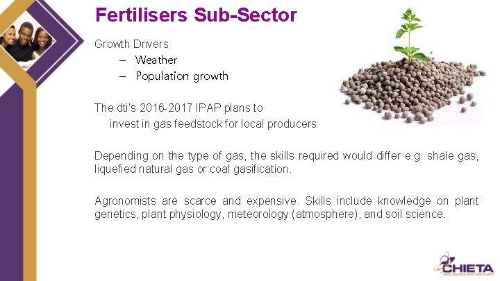 Fertilisers Sub-Sector Growth Drivers – Weather – Population growth The dti’s 2016 -2017 IPAP