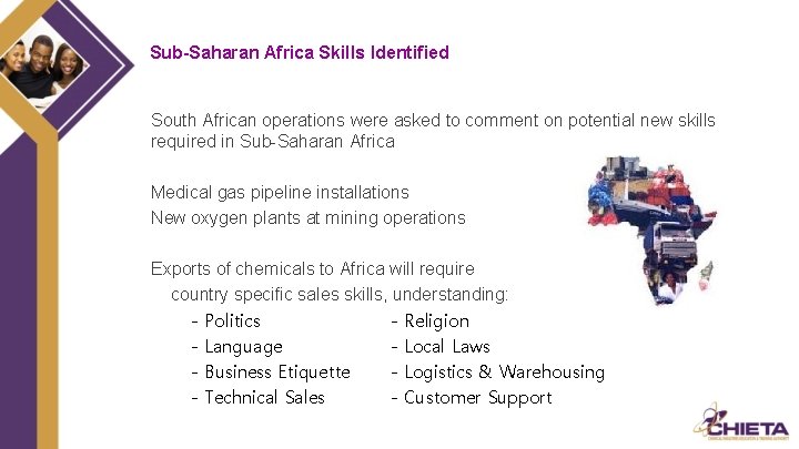 Sub-Saharan Africa Skills Identified South African operations were asked to comment on potential new