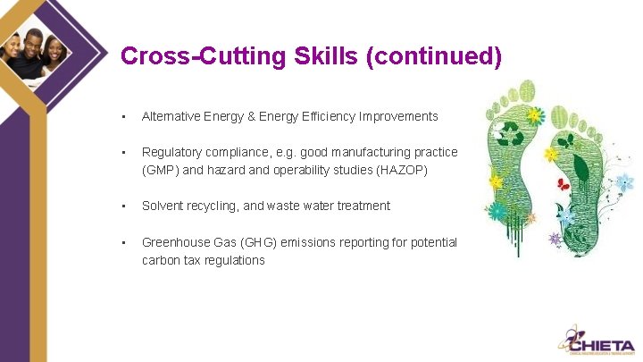 Cross-Cutting Skills (continued) • Alternative Energy & Energy Efficiency Improvements • Regulatory compliance, e.