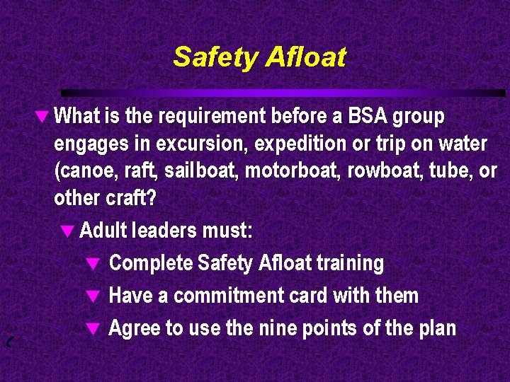 Safety Afloat t What is the requirement before a BSA group engages in excursion,