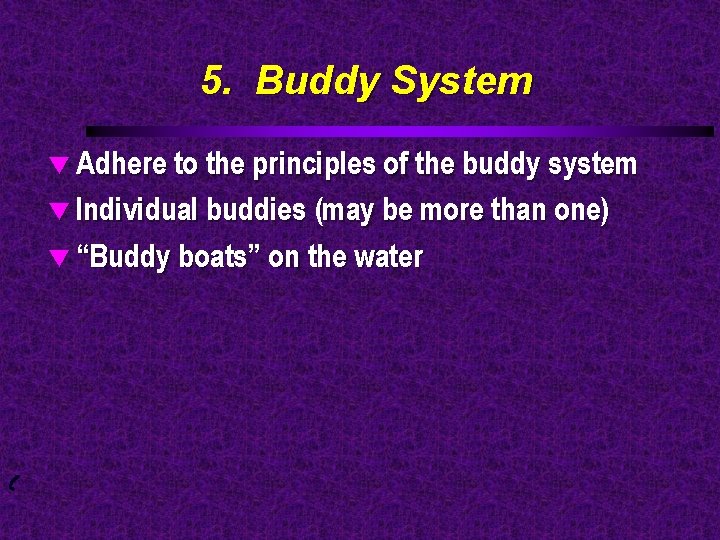 5. Buddy System t Adhere to the principles of the buddy system t Individual