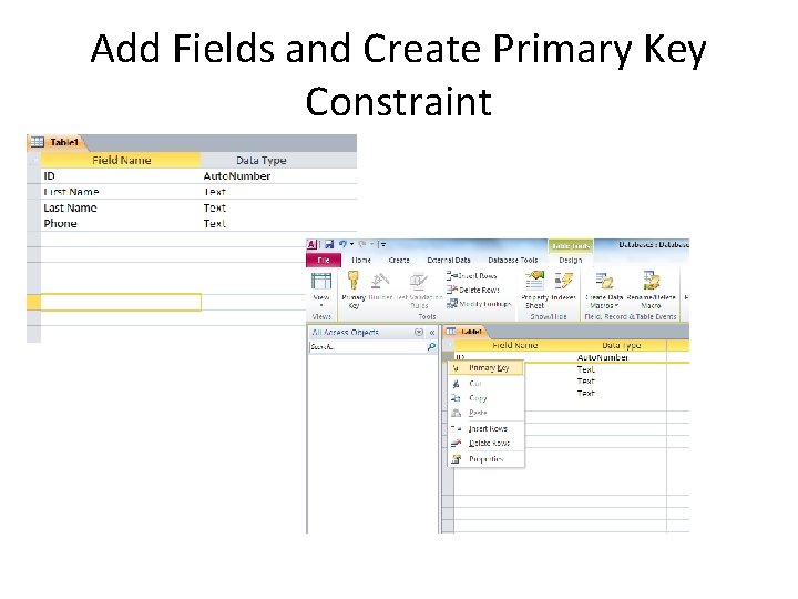 Add Fields and Create Primary Key Constraint 