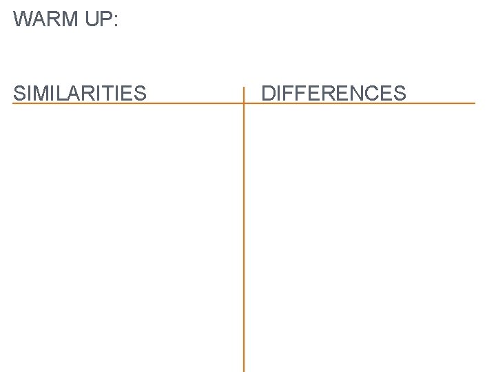 WARM UP: SIMILARITIES DIFFERENCES 