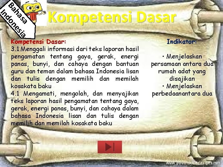 sa ia ha es Ba don In Kompetensi Dasar: 3. 1 Menggali informasi dari