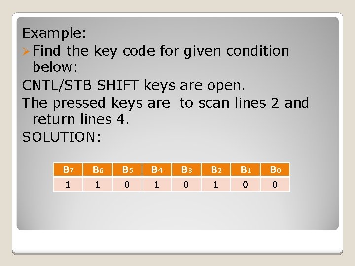 Example: Ø Find the key code for given condition below: CNTL/STB SHIFT keys are
