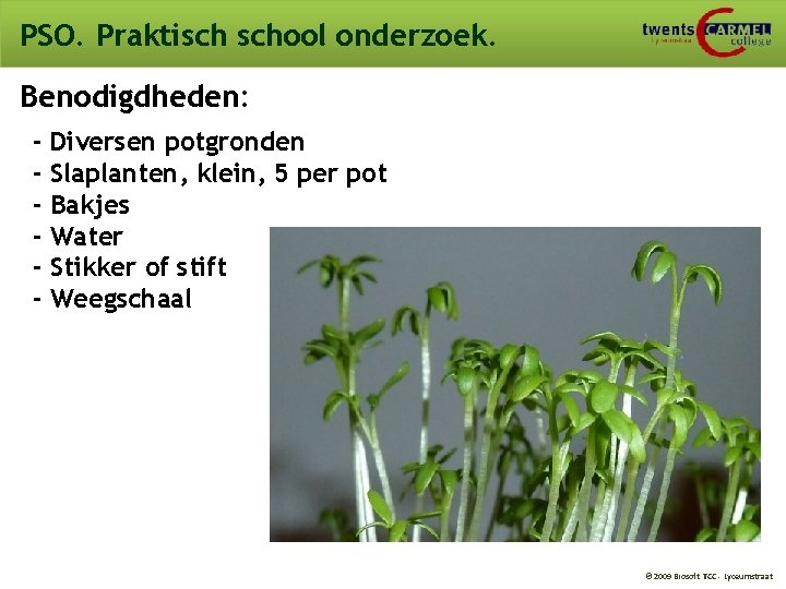 PSO. Praktisch school onderzoek. Benodigdheden: - Diversen potgronden Slaplanten, klein, 5 per pot Bakjes