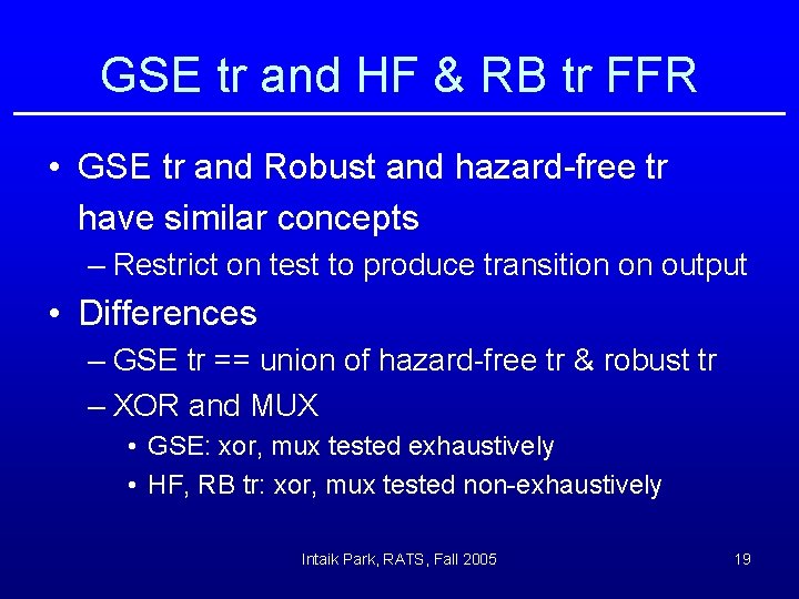 GSE tr and HF & RB tr FFR • GSE tr and Robust and