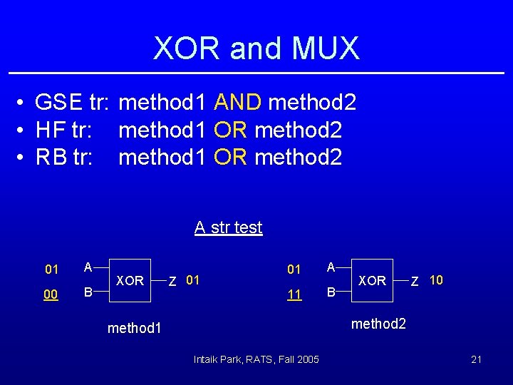 XOR and MUX • GSE tr: method 1 AND method 2 • HF tr: