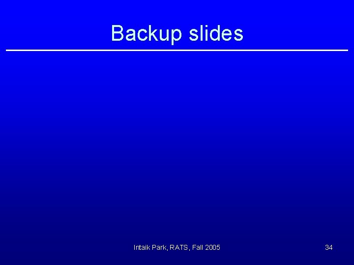 Backup slides Intaik Park, RATS, Fall 2005 34 