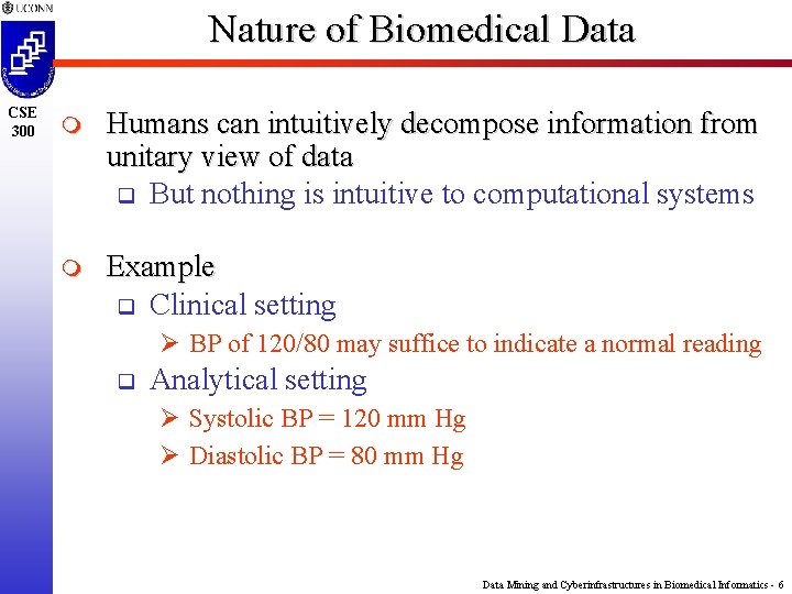 Nature of Biomedical Data CSE 300 m Humans can intuitively decompose information from unitary