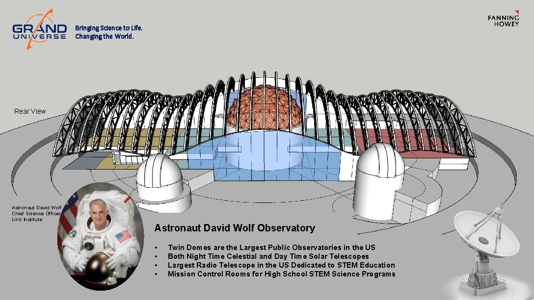 Bringing Science to Life. Changing the World. Rear View Astronaut David Wolf Chief Science