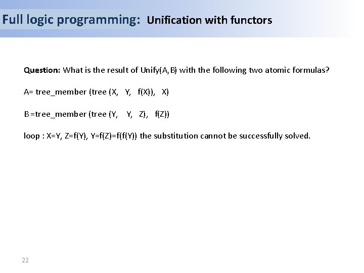 Full logic programming: Unification with functors Question: What is the result of Unify(A, B)