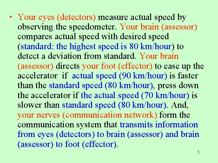  • Your eyes (detectors) measure actual speed by observing the speedometer. Your brain