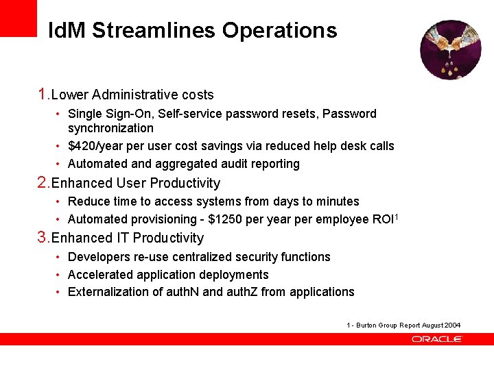 Id. M Streamlines Operations 1. Lower Administrative costs • Single Sign-On, Self-service password resets,
