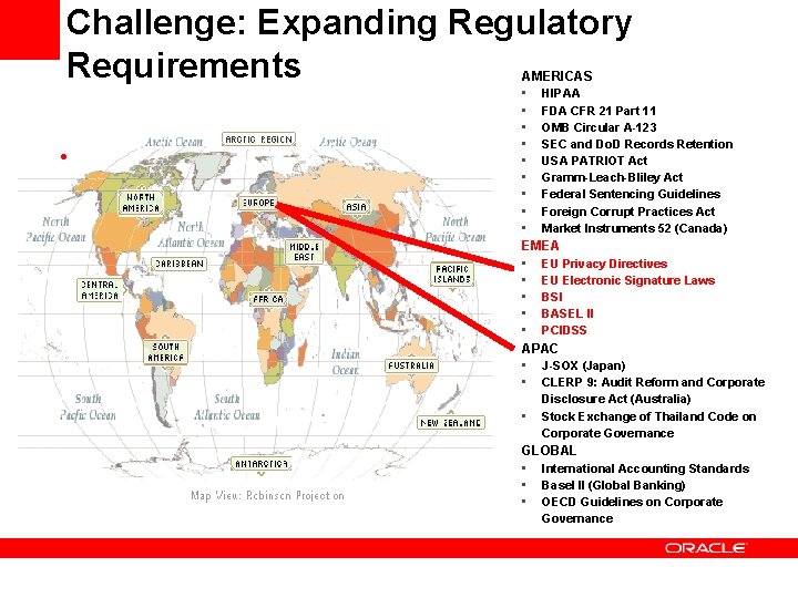 Challenge: Expanding Regulatory Requirements • AMERICAS • HIPAA • FDA CFR 21 Part 11