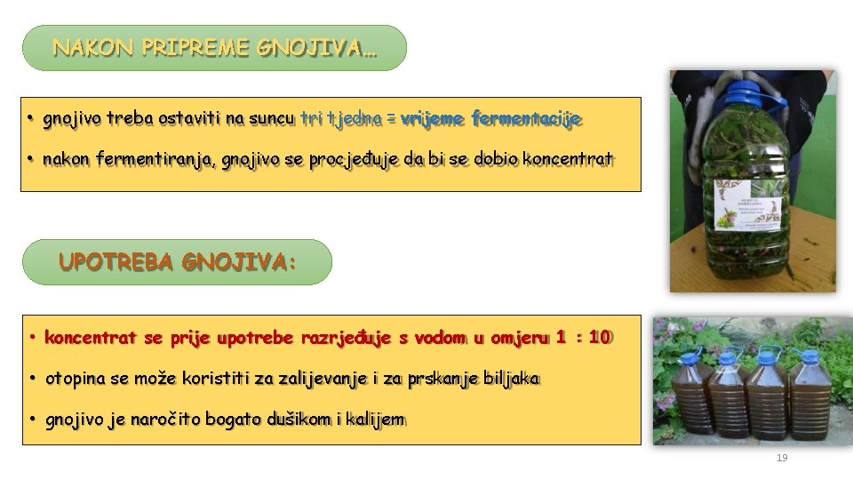 NAKON PRIPREME GNOJIVA… • gnojivo treba ostaviti na suncu tri tjedna = vrijeme fermentacije