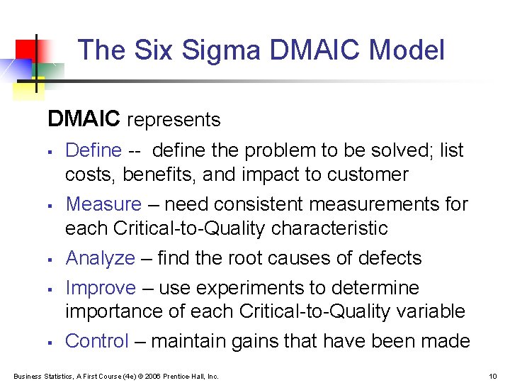 The Six Sigma DMAIC Model DMAIC represents § § § Define -- define the