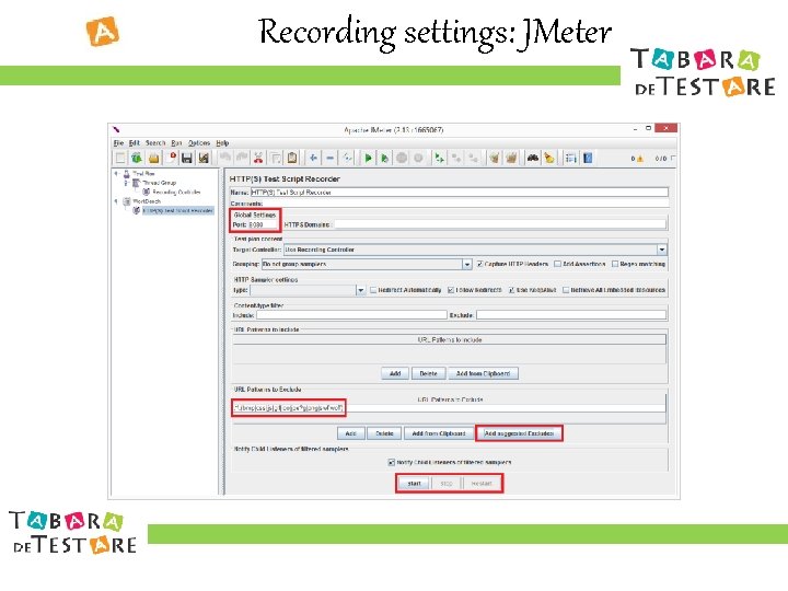 Recording settings: JMeter 