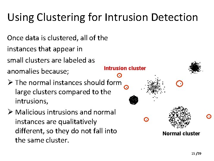 Using Clustering for Intrusion Detection Once data is clustered, all of the instances that