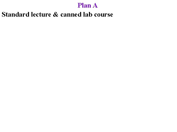 Plan A Standard lecture & canned lab course 