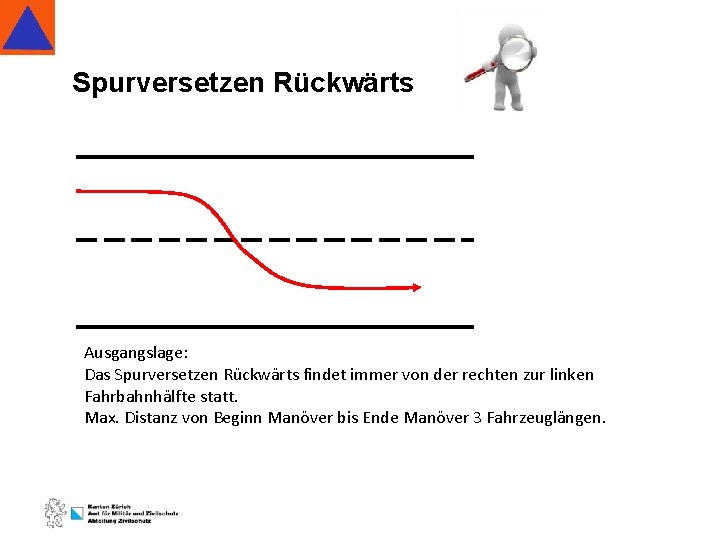 Spurversetzen Rückwärts Ausgangslage: Das Spurversetzen Rückwärts findet immer von der rechten zur linken Fahrbahnhälfte