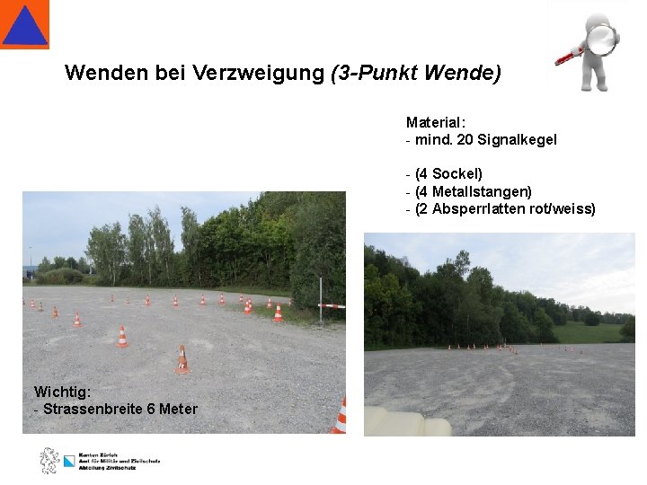 Wenden bei Verzweigung (3 -Punkt Wende) Material: - mind. 20 Signalkegel - (4 Sockel)