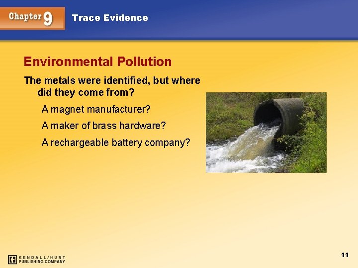 Trace Evidence Environmental Pollution The metals were identified, but where did they come from?