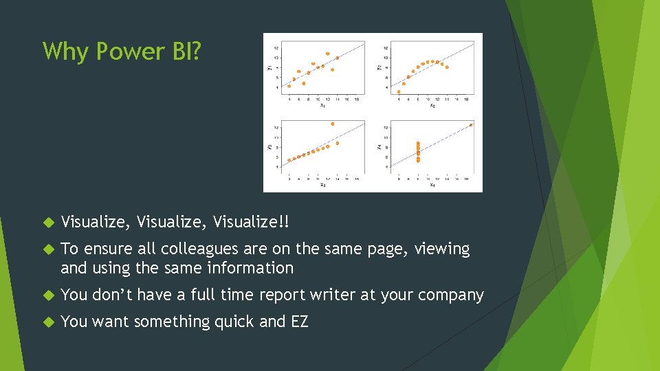 Why Power BI? Visualize, Visualize!! To ensure all colleagues are on the same page,