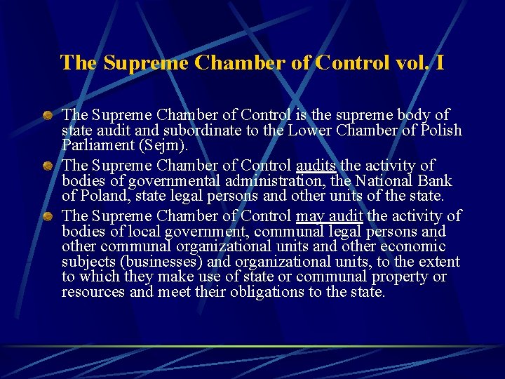 The Supreme Chamber of Control vol. I The Supreme Chamber of Control is the
