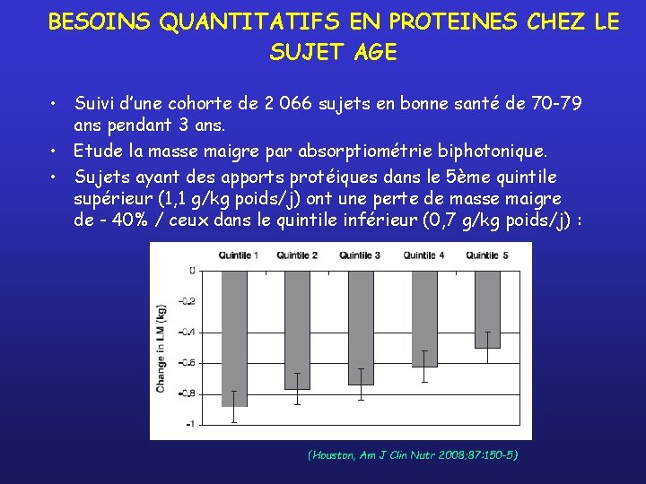 BESOINS QUANTITATIFS EN PROTEINES CHEZ LE SUJET AGE • Suivi d’une cohorte de 2