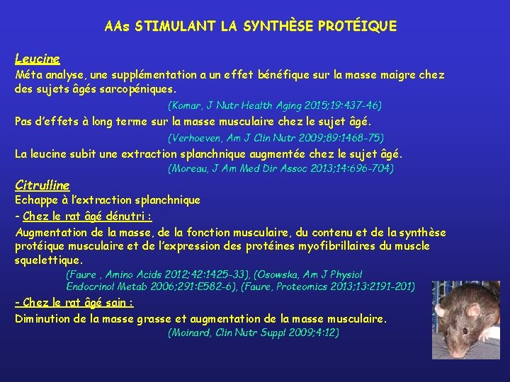 AAs STIMULANT LA SYNTHÈSE PROTÉIQUE Leucine Méta analyse, une supplémentation a un effet bénéfique