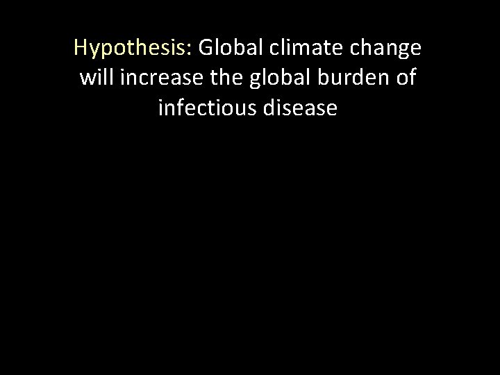 Hypothesis: Global climate change will increase the global burden of infectious disease 