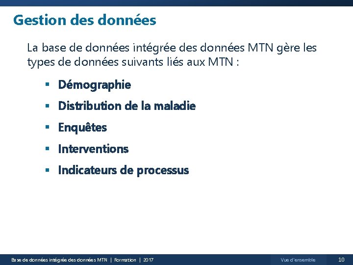 Gestion des données La base de données intégrée des données MTN gère les types