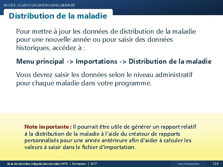 MISE À JOUR POUR UNE NOUVELLEANNÉE Distribution de la maladie Pour mettre à jour