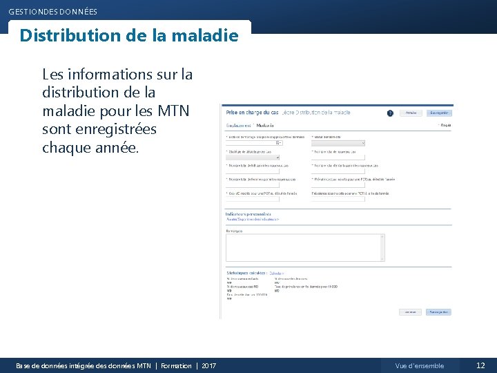 GESTIONDES DONNÉES Distribution de la maladie Les informations sur la distribution de la maladie