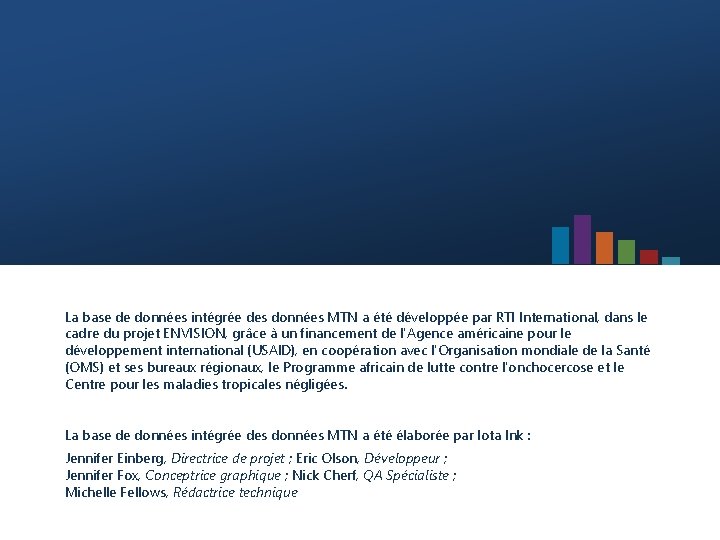La base de données intégrée des données MTN a été développée par RTI International,