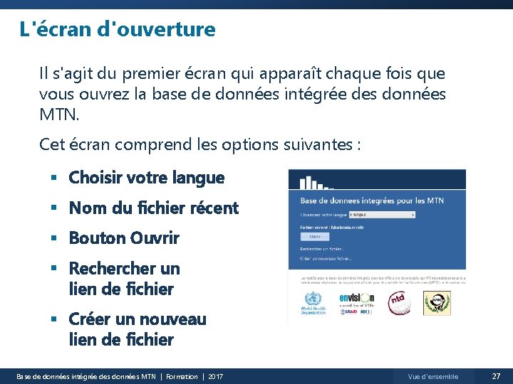 L'écran d'ouverture Il s'agit du premier écran qui apparaît chaque fois que vous ouvrez