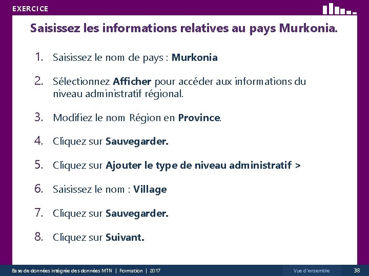 EXERCICE Saisissez les informations relatives au pays Murkonia. 1. Saisissez le nom de pays