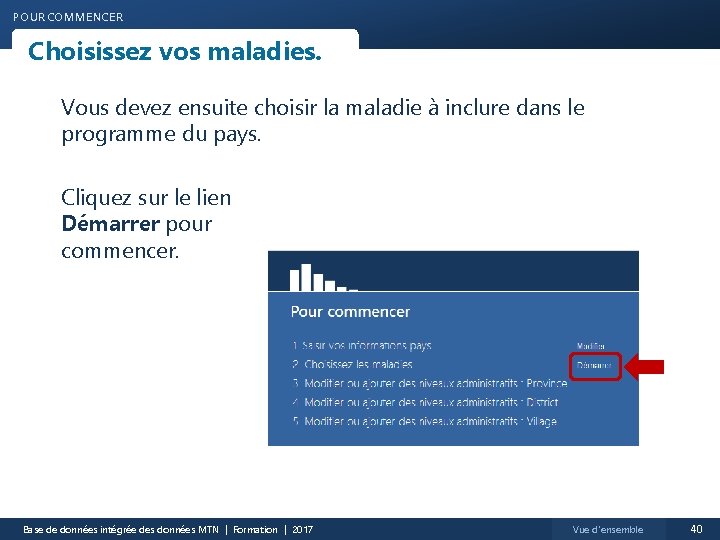 POUR COMMENCER Choisissez vos maladies. Vous devez ensuite choisir la maladie à inclure dans