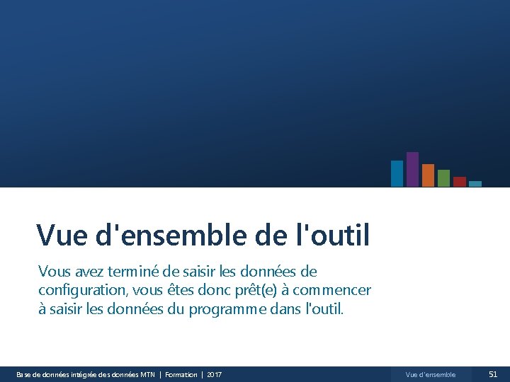 Vue d'ensemble de l'outil Vous avez terminé de saisir les données de configuration, vous