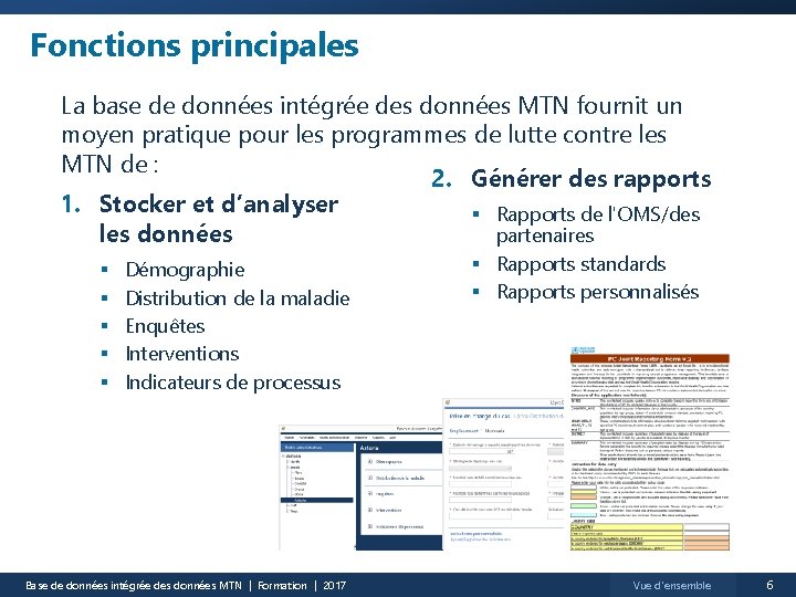 Fonctions principales La base de données intégrée des données MTN fournit un moyen pratique