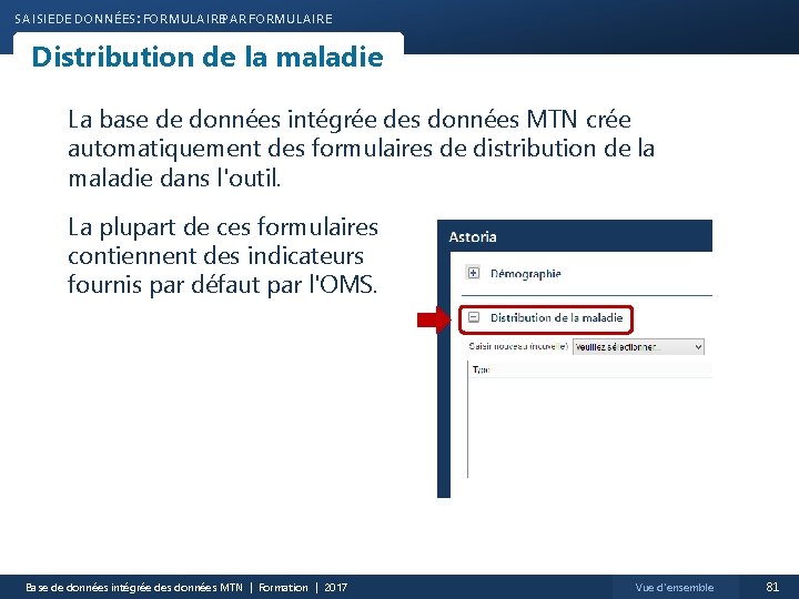 SAISIE DE DONNÉES : FORMULAIREPAR FORMULAIRE Distribution de la maladie La base de données