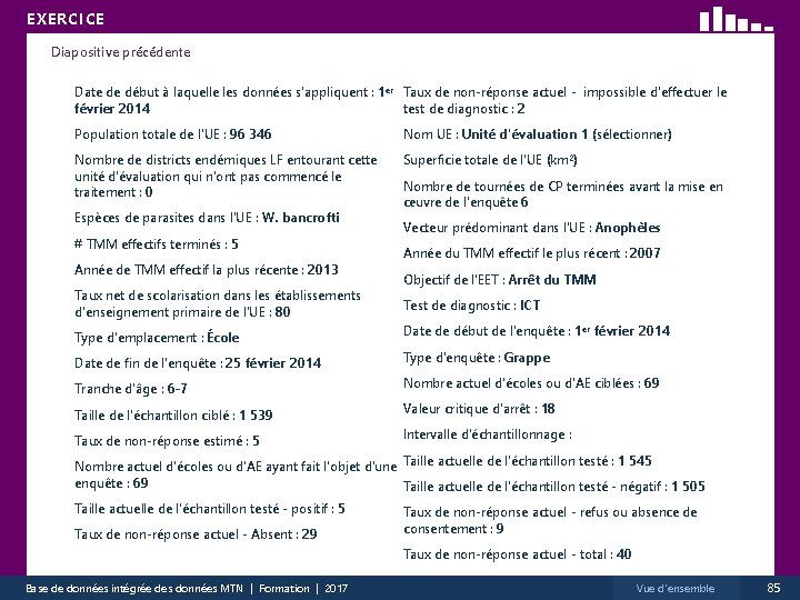 EXERCICE Diapositive précédente Date de début à laquelle les données s'appliquent : 1 er