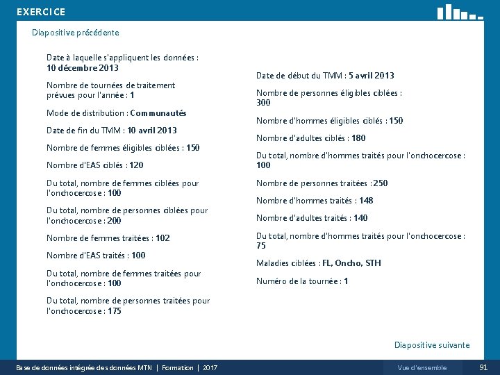 EXERCICE Diapositive précédente Date à laquelle s'appliquent les données : 10 décembre 2013 Nombre