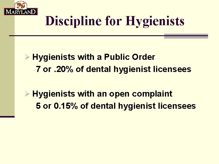 Discipline for Hygienists Ø Hygienists with a Public Order 7 or. 20% of dental