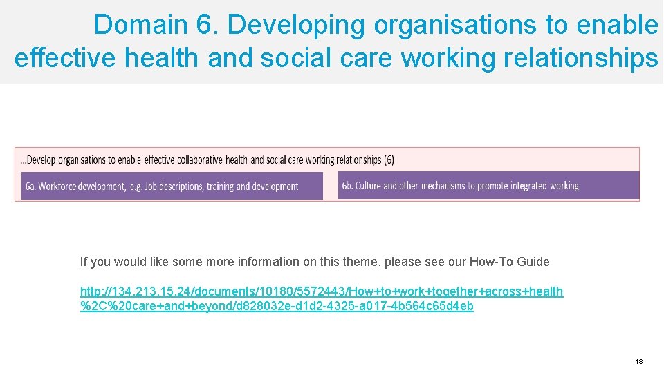 Domain 6. Developing organisations to enable effective health and social care working relationships If