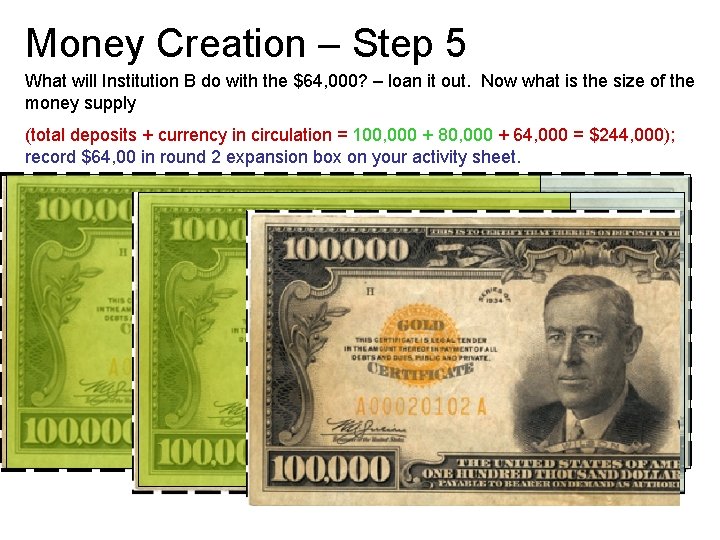 Money Creation – Step 5 What will Institution B do with the $64, 000?